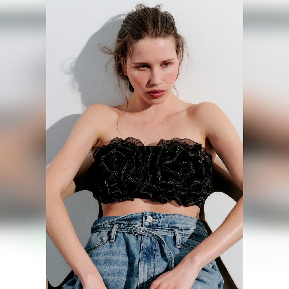 NWT ZARA ORGANZA MAXI FLOWER BANDEAU TOP